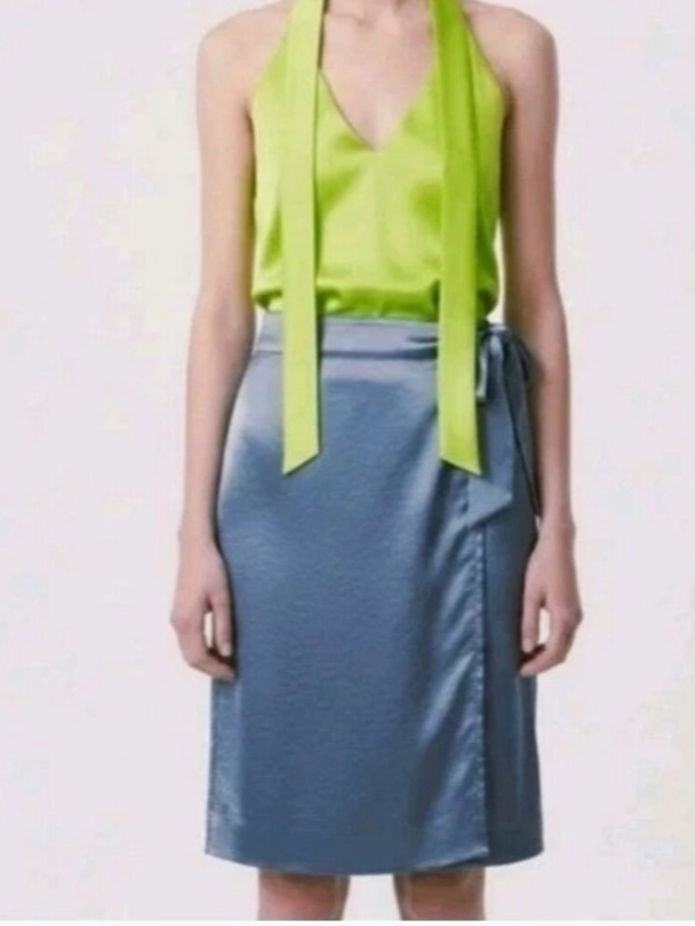 Wildfang The Empower Satin Wrap Skirt in Light Blue Periwinkle NWT